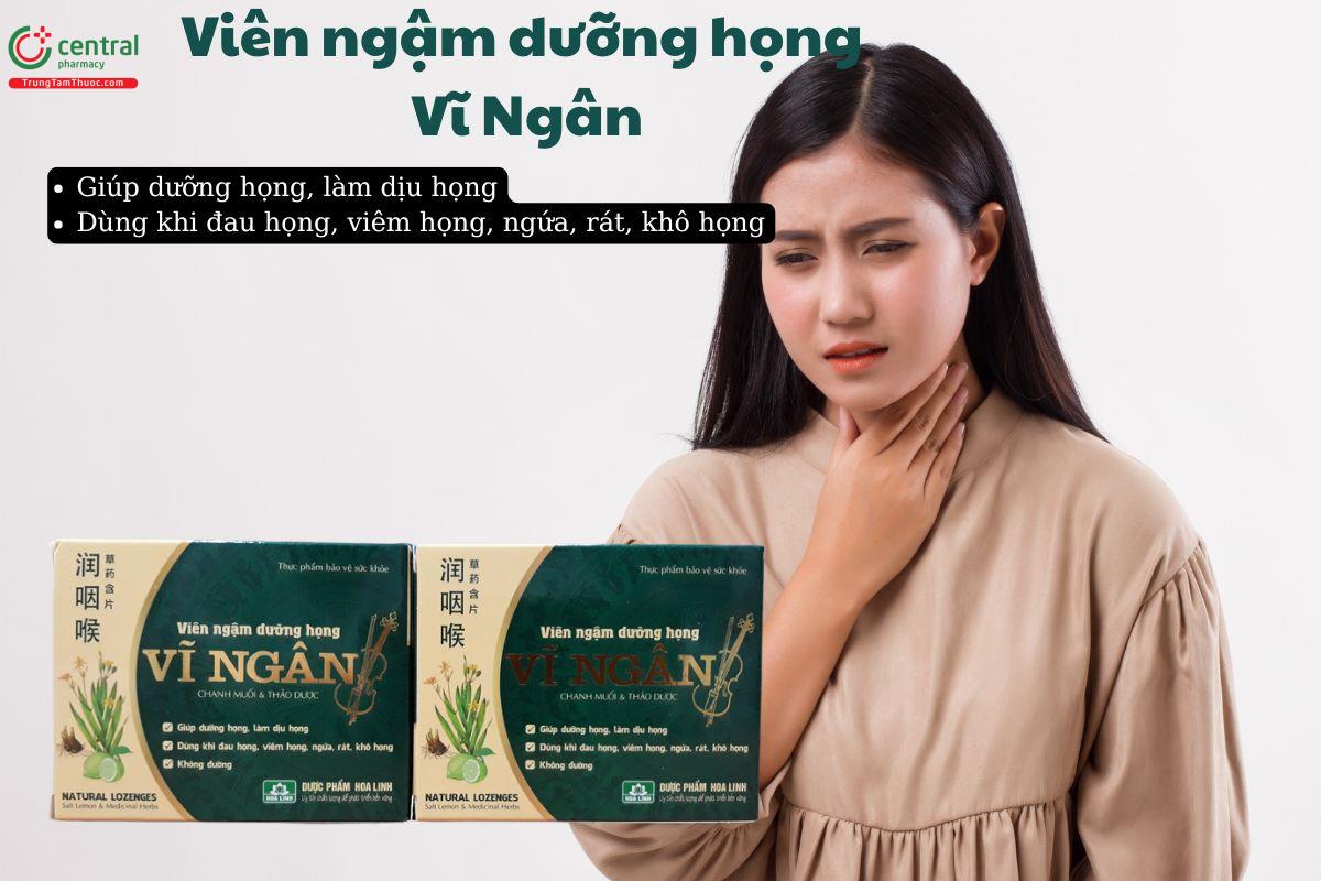 Viên ngậm dưỡng họng Vĩ Ngân giúp giảm tình trạng ngứa họng, đau rát họng