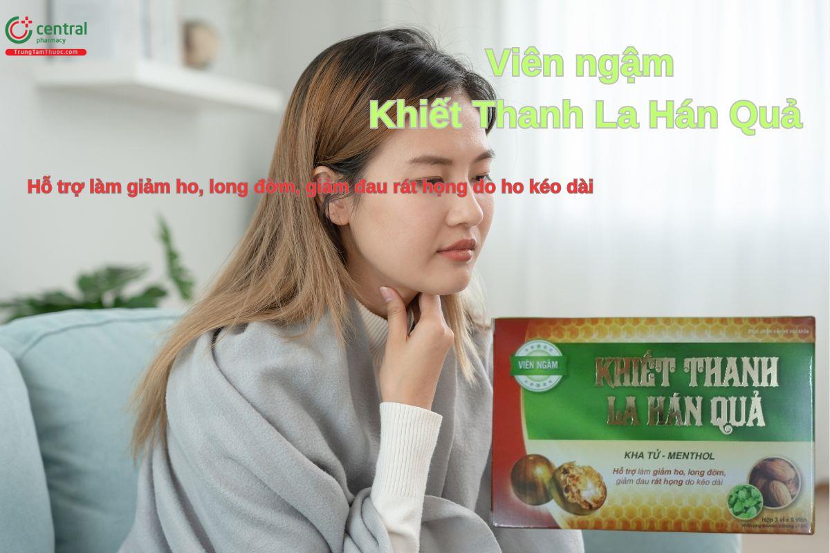 Viên ngậm Khiết Thanh La Hán Quả giúp giảm ho, giảm đau rát họng