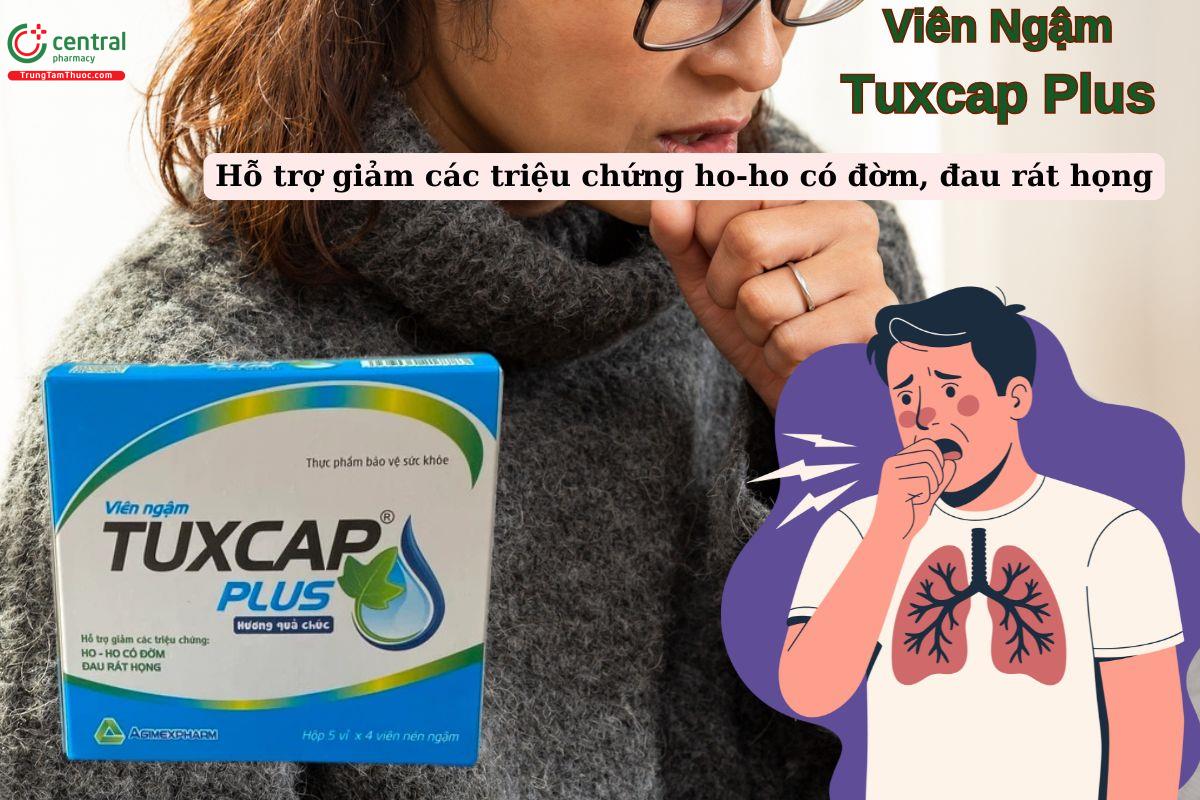 Viên Ngậm Tuxcap Plus giúp giảm ho có đờm, đau rát họng