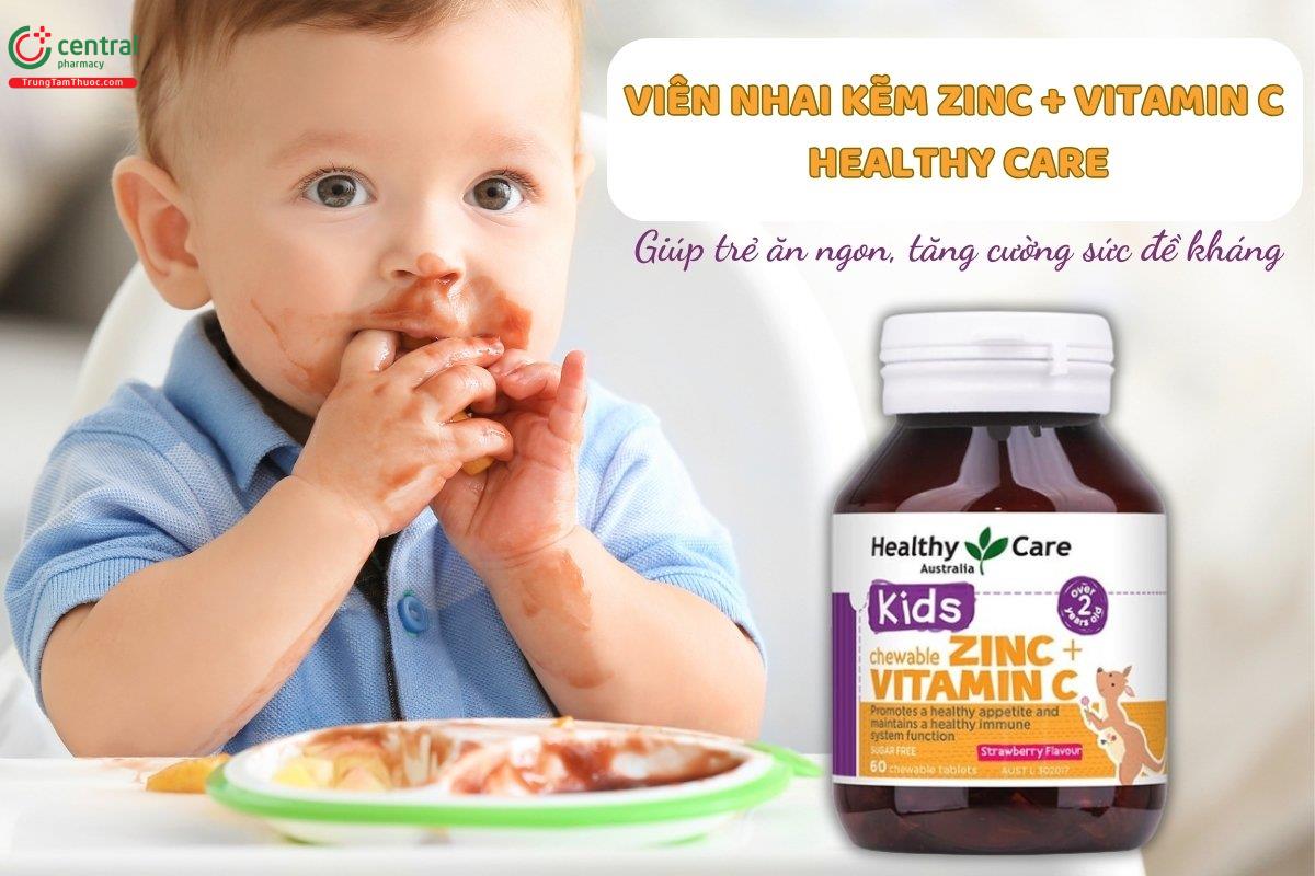 Viên nhai Kẽm zinc + vitamin C Healthy Care giúp bé phát triển toàn diện và tăng cường sức đề kháng