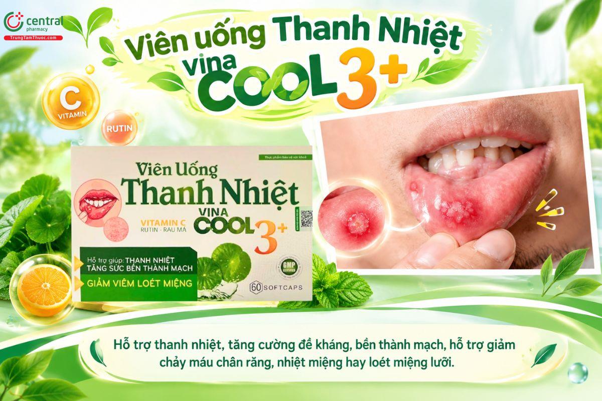 Viên uống Thanh Nhiệt Vina Cool 3+ hỗ trợ thanh nhiệt, bền thành mạch và giảm nhiệt miệng