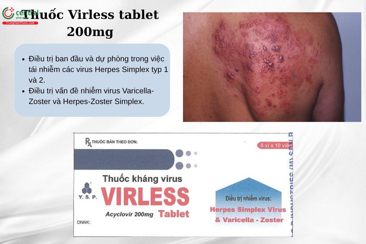 Chỉ định của thuốc Virless tablet 200mg