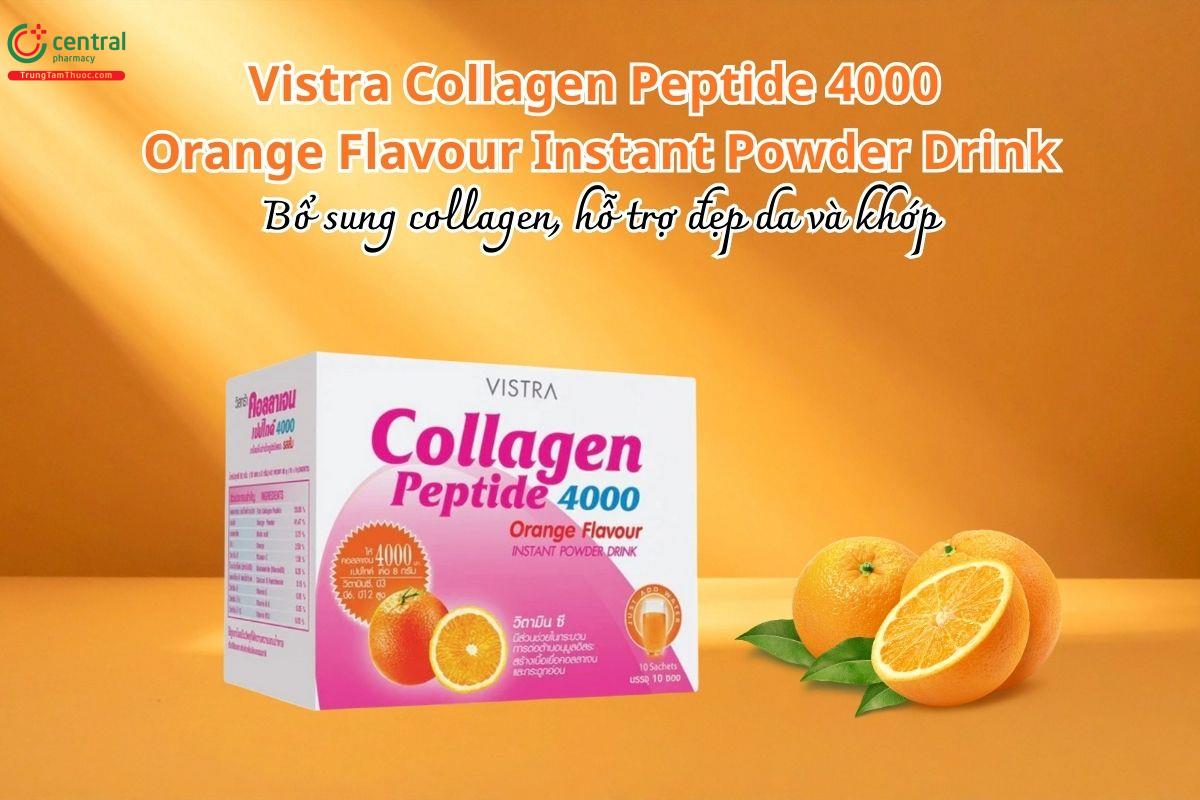 Vistra Collagen Peptide 4000 Orange Flavour Instant Powder Drink bổ sung collagen, hỗ trợ đẹp da và khớp
