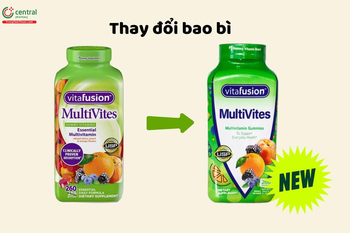 Thông tin thay đổi mẫu mã bao bì Vitafusion MultiVites Gummy Vitamins