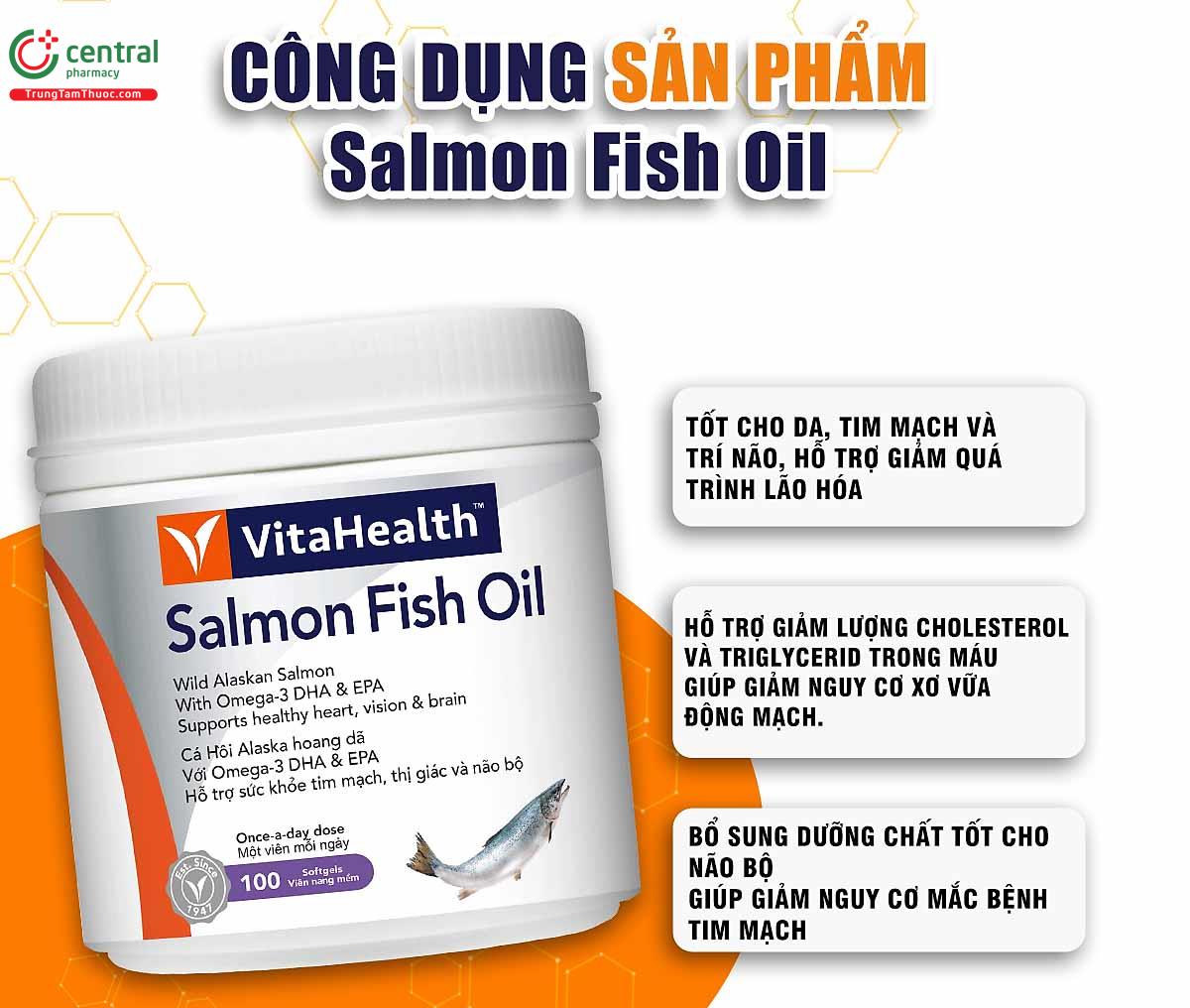 VitaHealth Salmon Fish Oil 100 viên ngừa xơ vữa động mạch