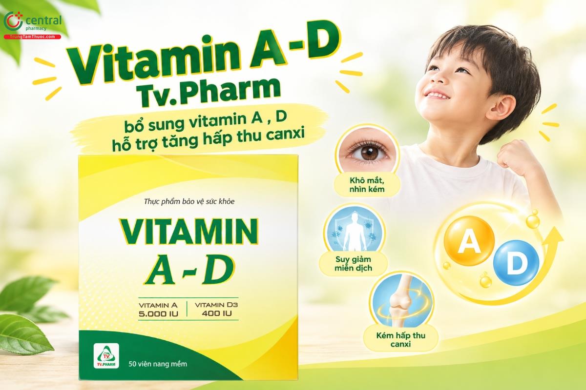 Vitamin A-D Tv.Pharm bổ sung vitamin A , D hỗ trợ tăng hấp thu canxi 