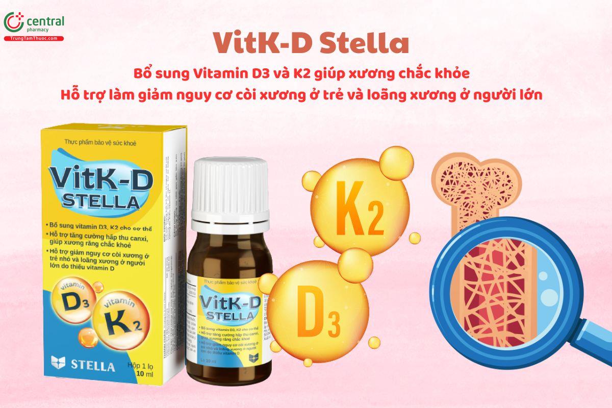 Vitk-D Stella bổ sung Vitamin D3 và K2 giúp tăng cường hấp thu canxi