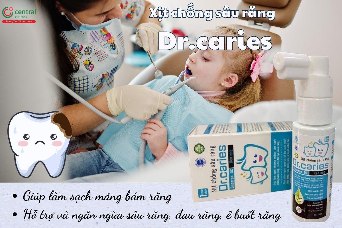 Xịt chống sâu răng Dr.caries giúp làm sạch răng miệng, giảm tình trạng ê buốt, đau răng, sâu răng,..