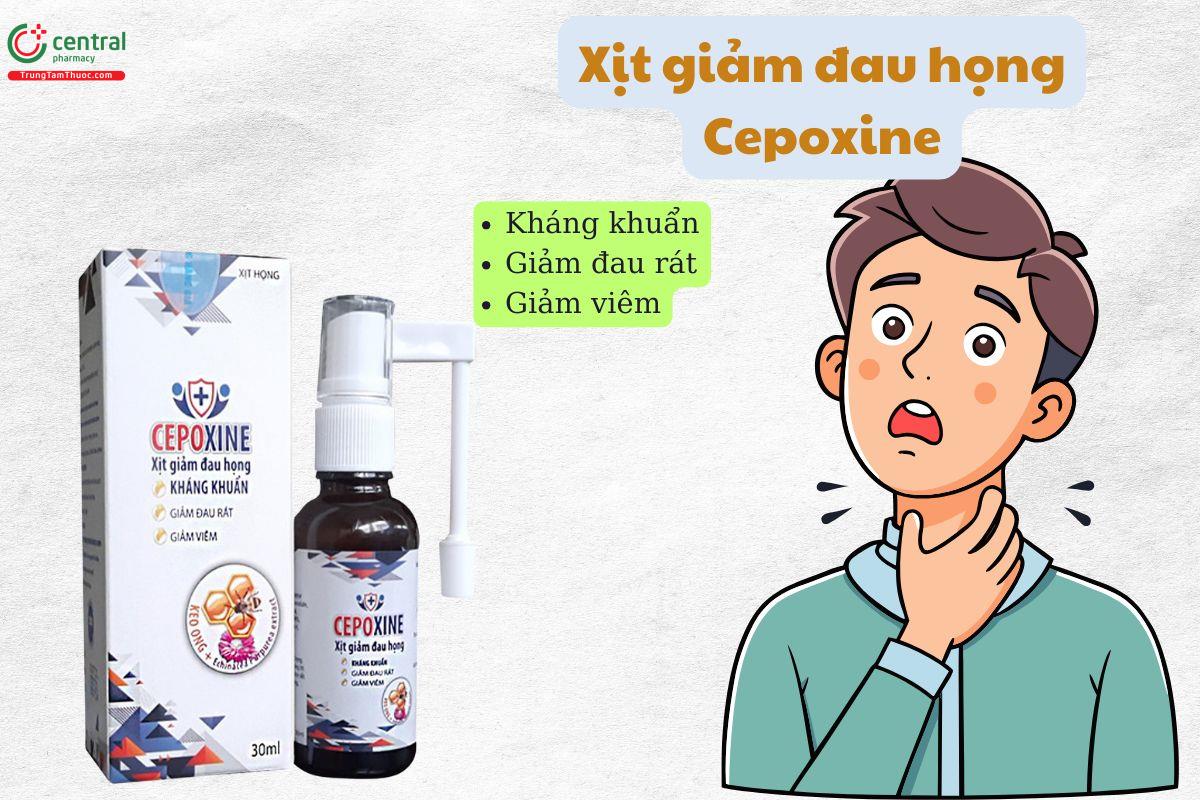 Xịt giảm đau họng Cepoxine giúp giảm đau rát họng, ngứa họng, ho