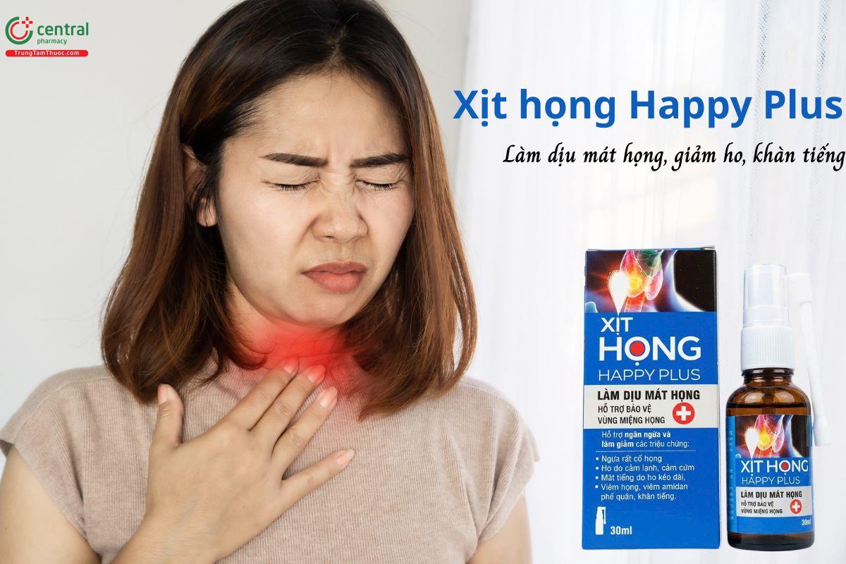 Xịt họng Happy Plus - Hỗ trợ ngăn ngừa và giảm triệu chứng viêm họng, ho