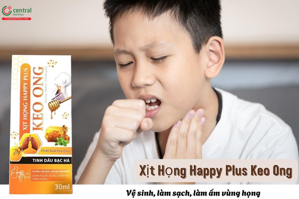 Xịt Họng Happy Plus Keo Ong giúp giảm đau rát họng, giảm ho