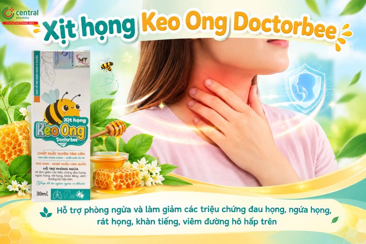 Xịt họng Keo Ong Doctorbee hỗ trợ giảm đau rát họng, ngứa họng và khản tiếng 