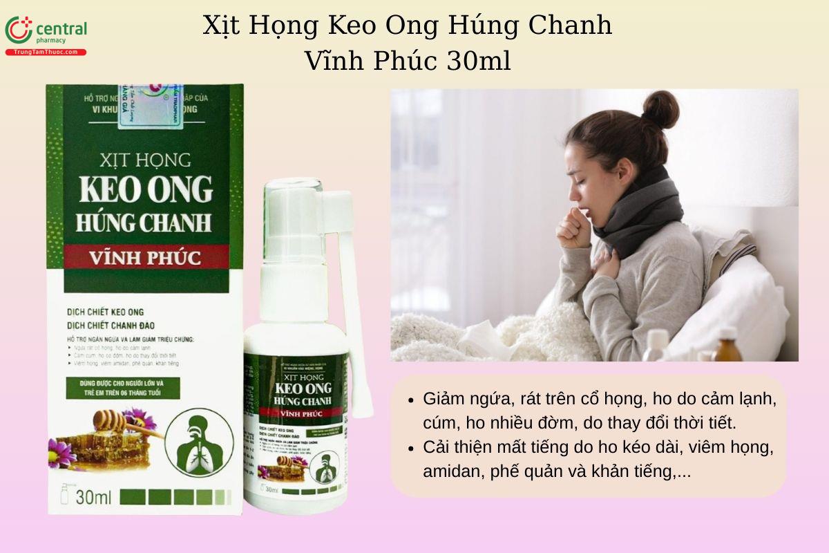 Công dụng của Xịt Họng Keo Ong Húng Chanh Vĩnh Phúc 30ml