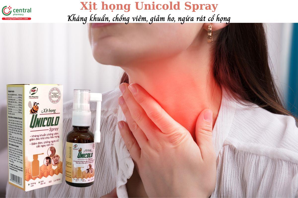 Xịt họng Unicold Spray - Kháng khuẩn, chống viêm, giảm đau, rát cổ họng