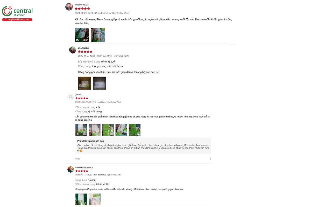 Cảm nhận, đánh giá của những người đã mua và sử dụng Xịt Rửa Mũi Xoang Nam DượcXịt Rửa Mũi Xoang Nam Dược