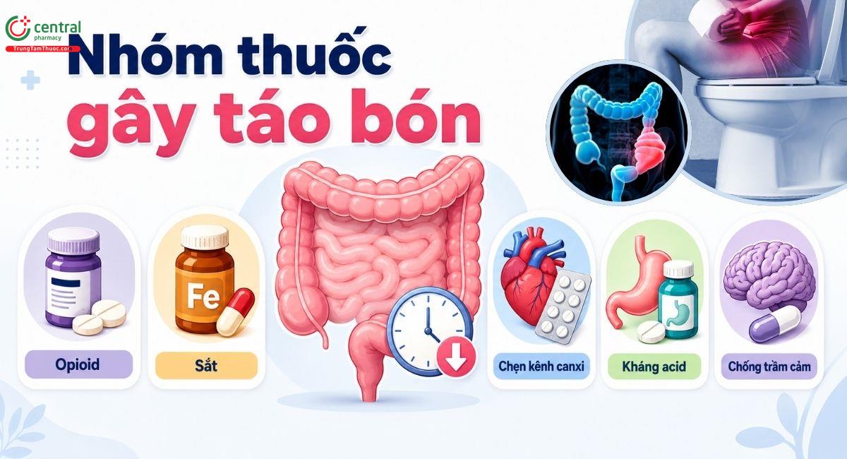 5 nhóm thuốc gây táo bón phổ biến, cách chữa táo bón do uống thuốc