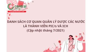 Danh sách cơ quan quản lý dược các nước là thành viên PIC/s và ICH (7/2021)
