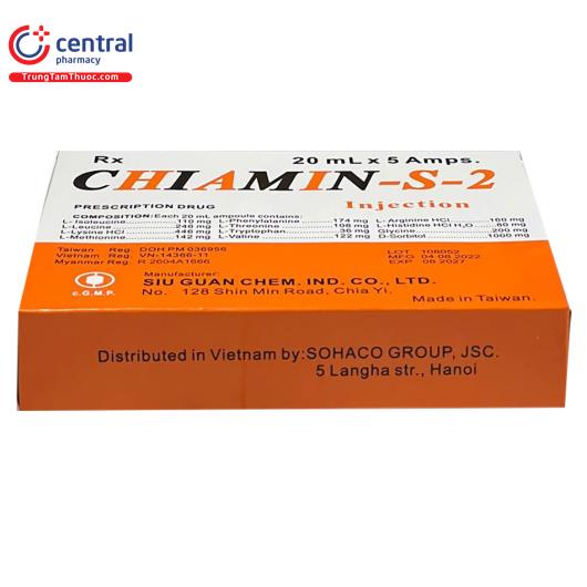 Dung dịch tiêm truyền Chiamin-S-2 20ml: tác dụng, cách dùng
