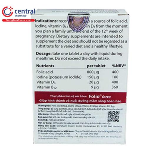 [CHÍNH HÃNG Thuốc Folio forte bổ sung đầy đủ dưỡng chất cho mẹ bầu