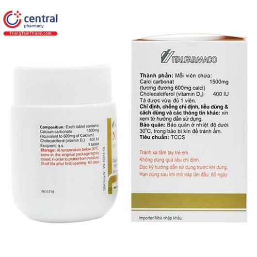 Thuốc Natecal D3 (lọ 60 viên) - cung cấp vitamin và khoáng chất
