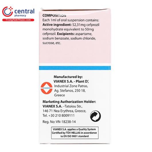 Thuốc Pricefil 250mg/5ml 30ml - điều trị nhiễm khuẩn ở trẻ nhỏ