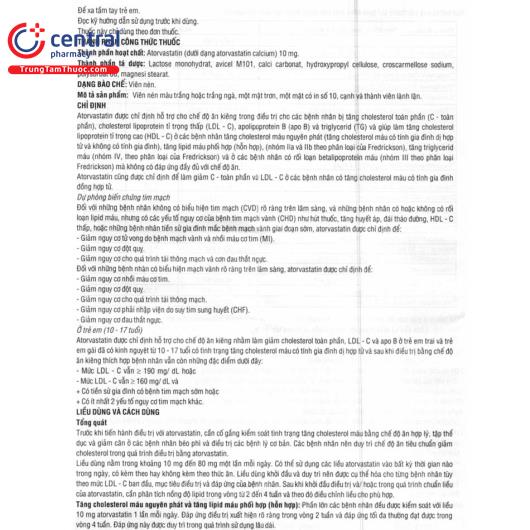 [CHÍNH HÃNG] Thuốc Lipvar 10 giúp giảm cholesterol trong máu