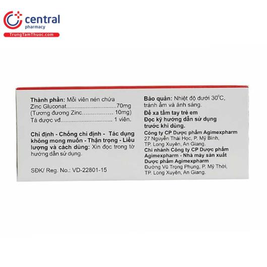 [CHÍNH HÃNG] Thuốc kẽm dạng viên Zinc 10 Agimexpharm: chỉ định, giá