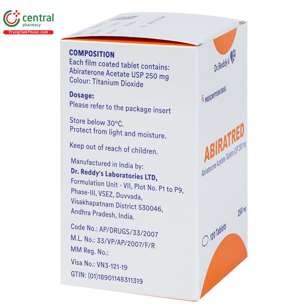 abiratred 250mg abiraterone acetate 15 M5016