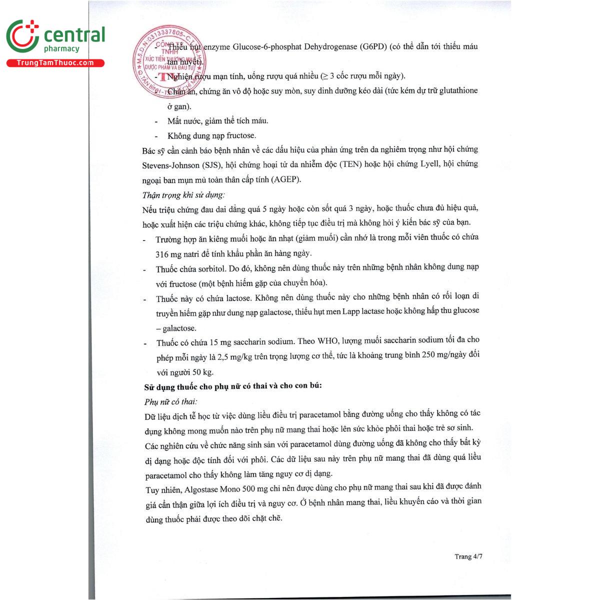 algostase mono 500 mg 5 U8112