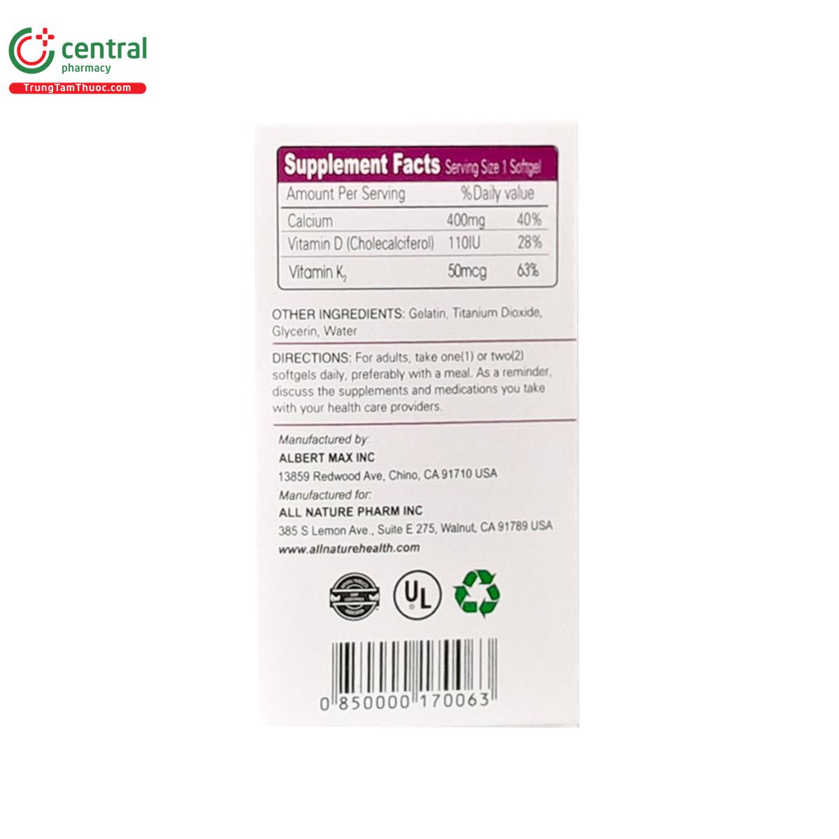 allnature liquid calcium d k 3 O5564