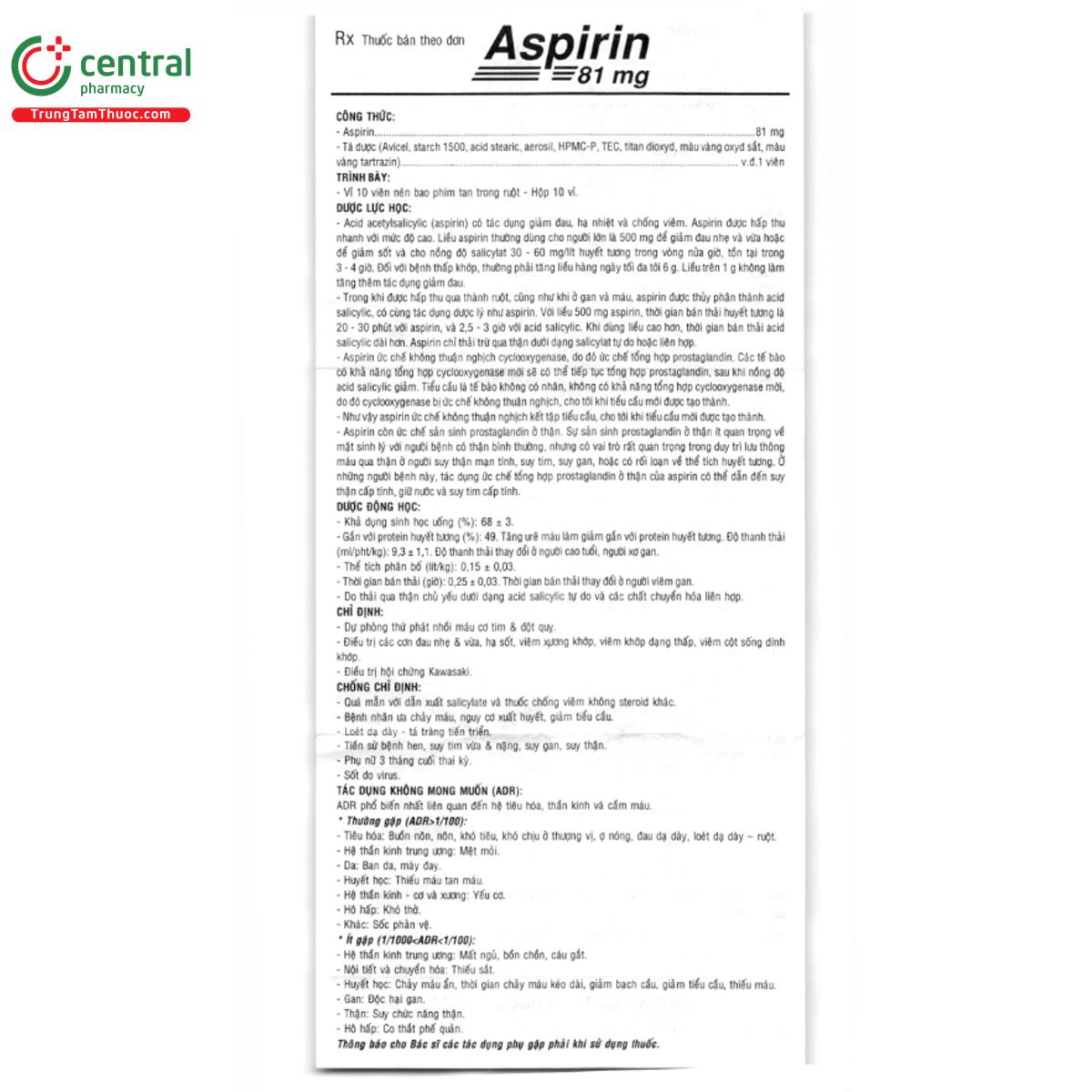 aspirin 81mg tv pharma 6 U8828