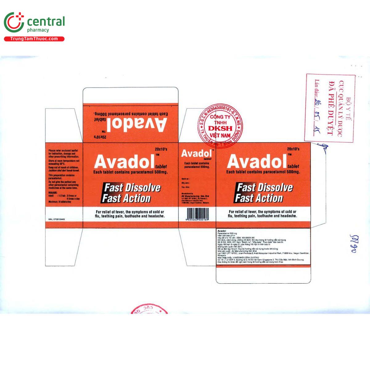 avadol 500mg 3 G2325
