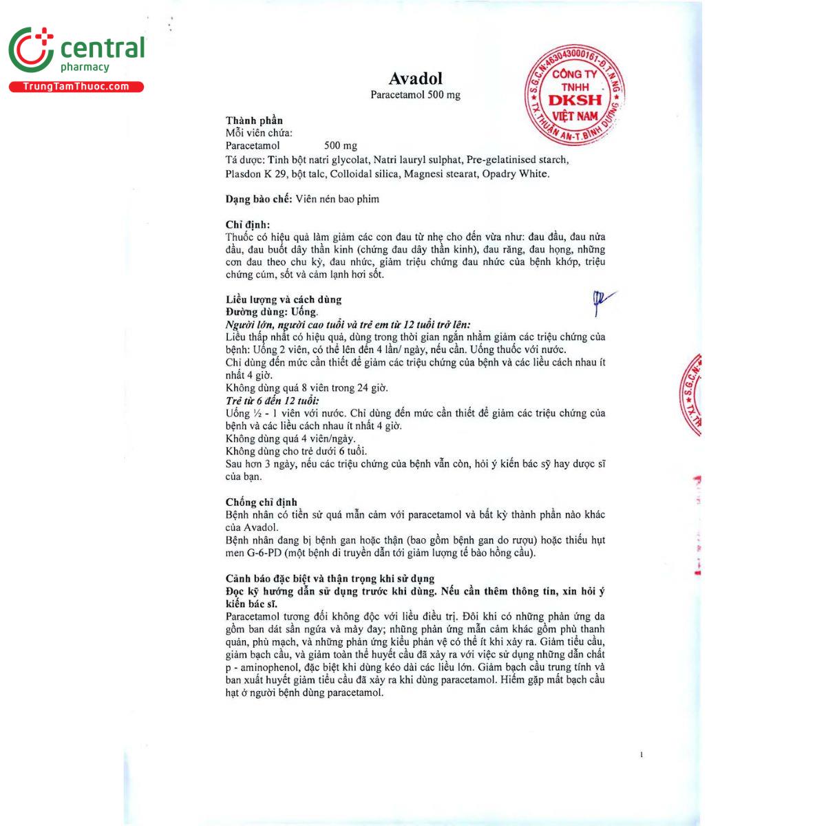 avadol 500mg 5 N5074