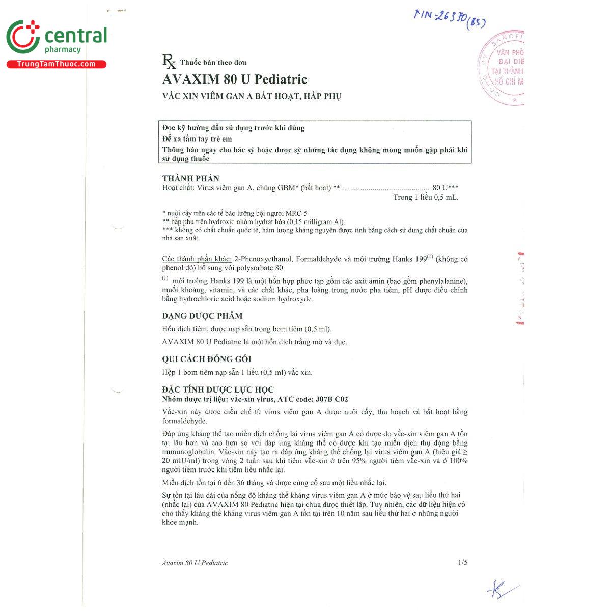 avaxim 80u pediatric 9 L4533