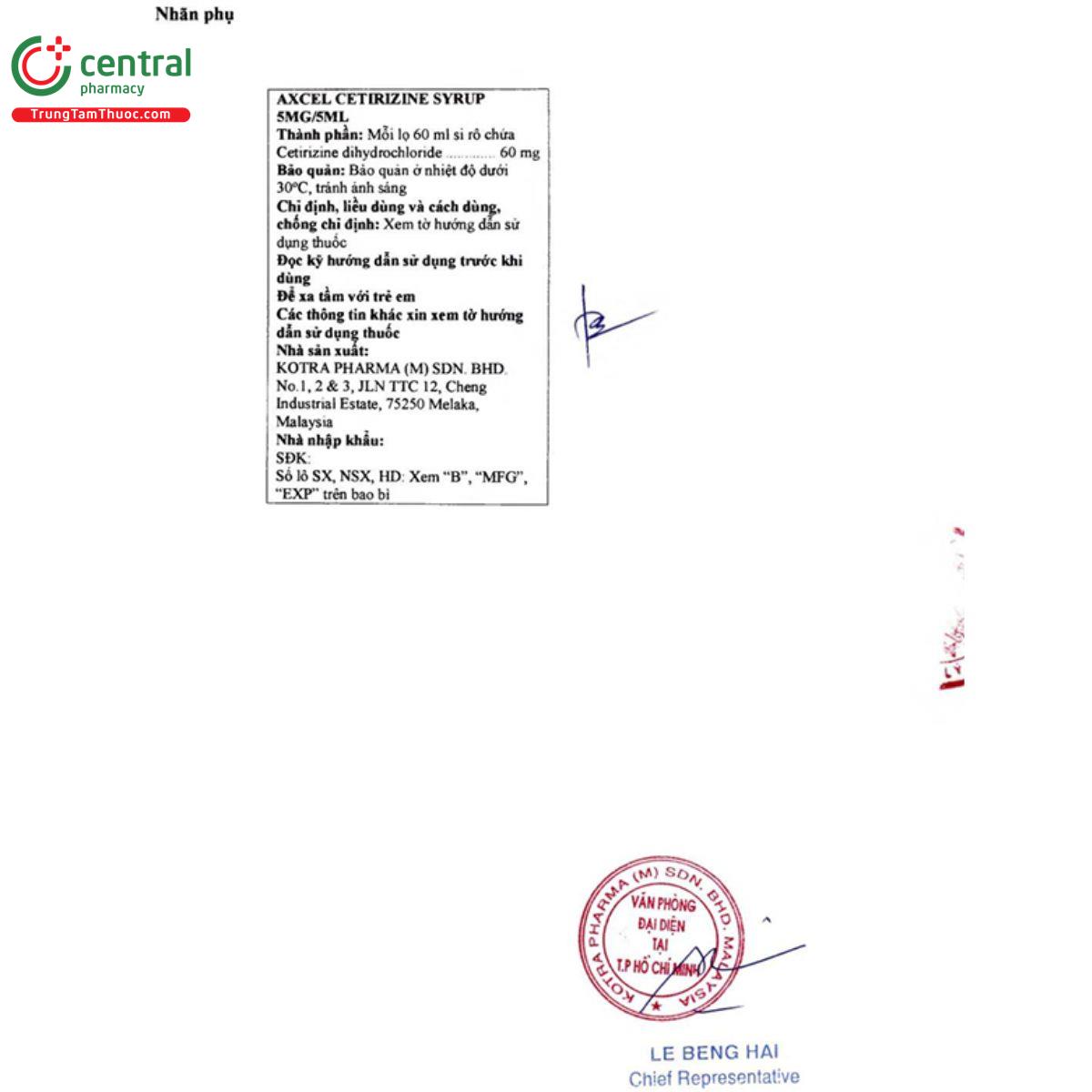 axcel cetirizine syrup 5mg 5ml 3 V8200