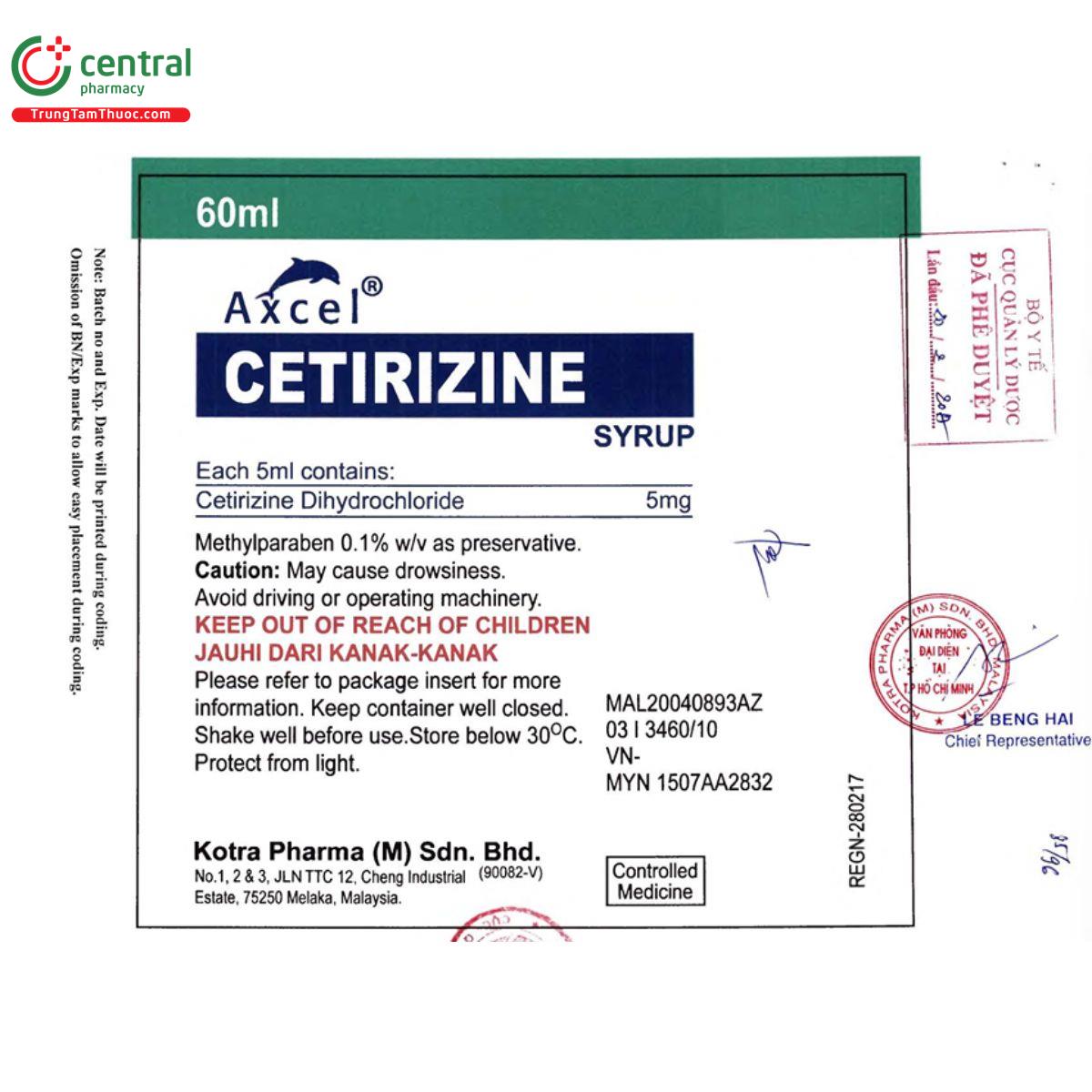 axcel cetirizine syrup 5mg 5ml 5 P6540
