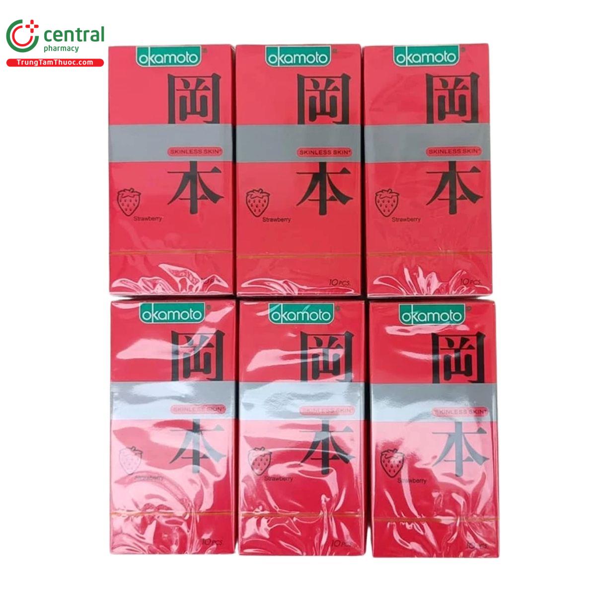 bao cao su okamoto skinless skin strawberry 6 L4215