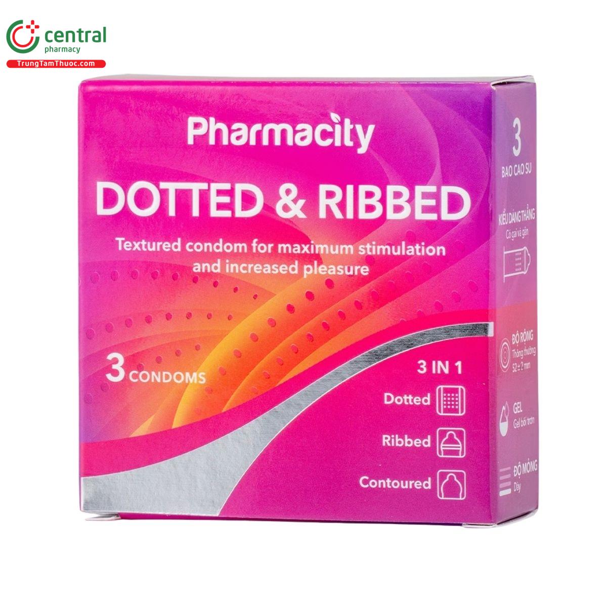 bao cao su pharmacity dotted ribbed 3 D1670