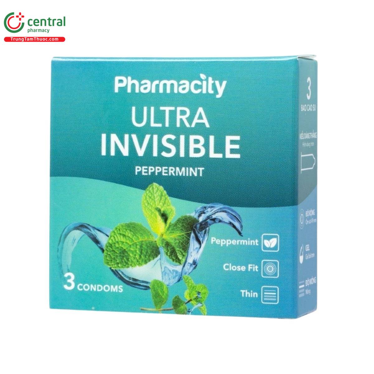 bao cao su pharmacity ultra invisible peppermint 3 G2447