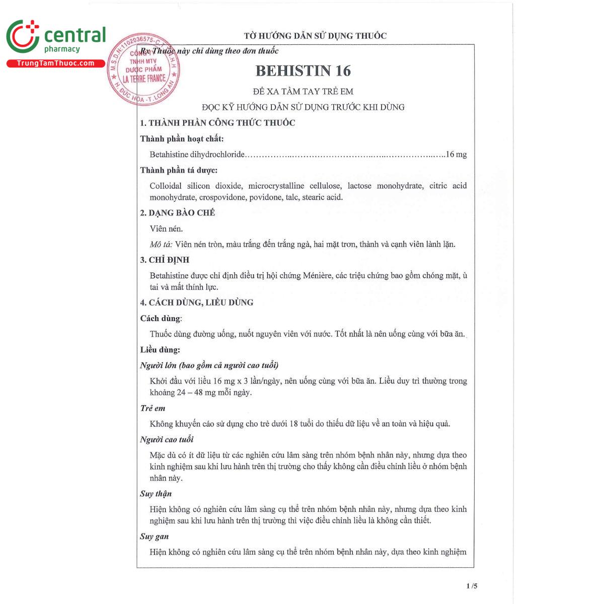 behistin 16mg 4 K4626