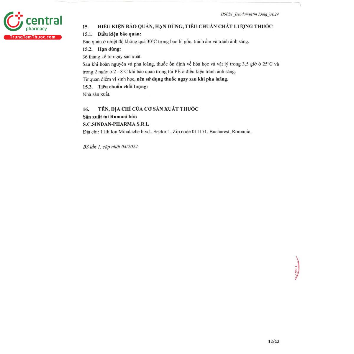 bendamustine teva 25mg 16 V8578