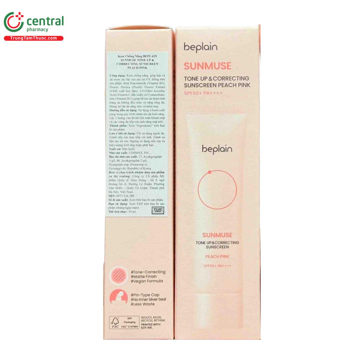 beplain sunmuse tone up correcting sunscreen peach pink 3 C1364