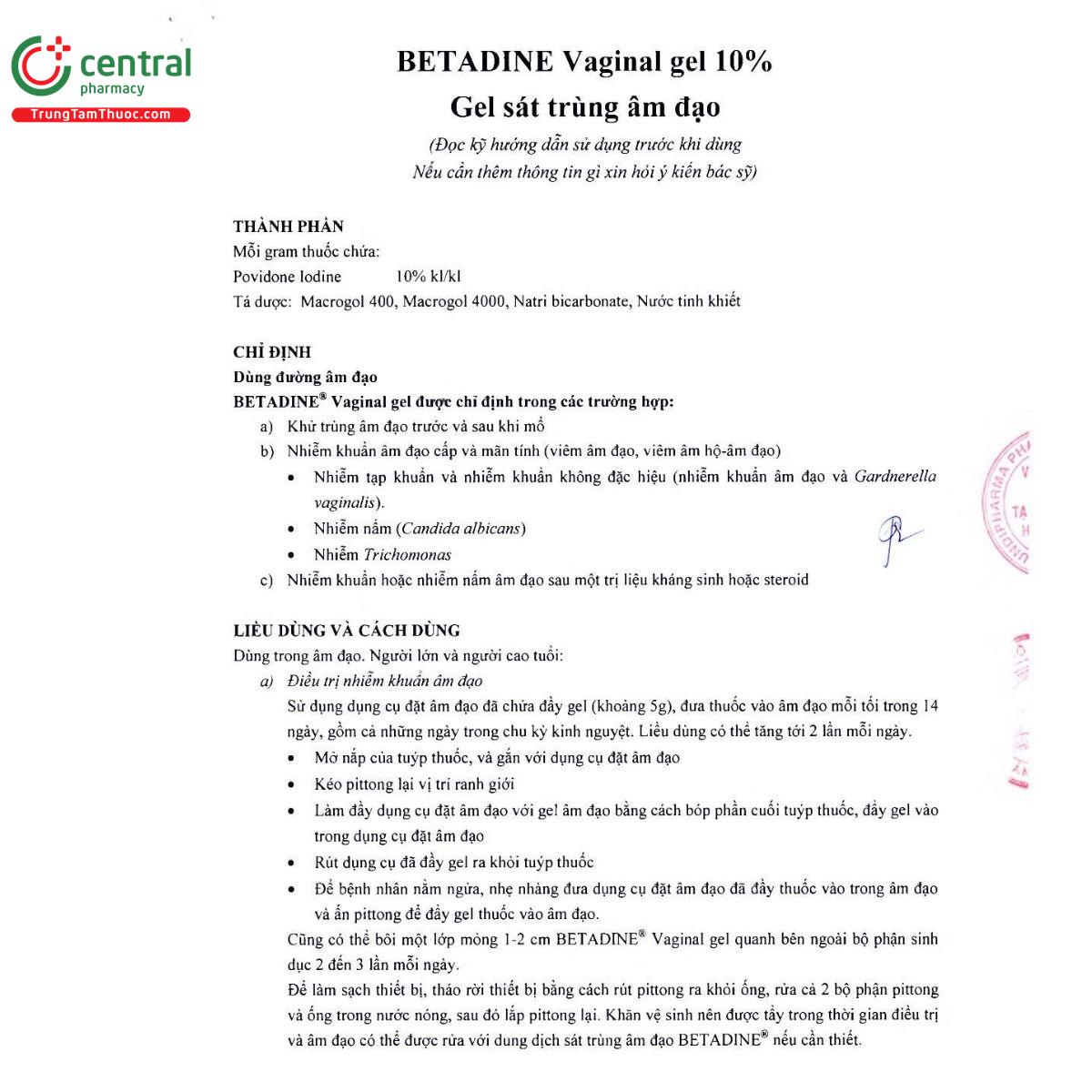 betadine vaginal gel 10 3 V8350