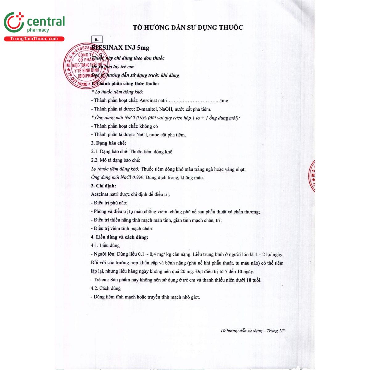 biesinax inj 5mg 2 O5005