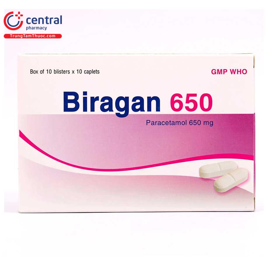 [CHÍNH HÃNG] Thuốc Biragan 650 (Hộp 100 viên) hạ sốt, giảm đau