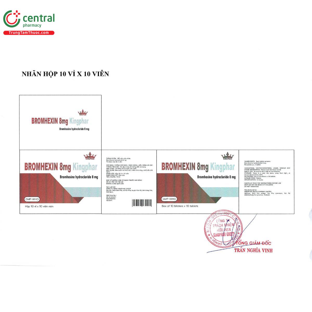 bromhexin 8 mg kingphar T7055 bromhexin 8 mg kingphar T7055