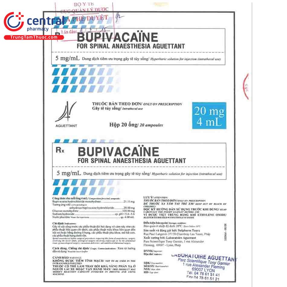 bupivacaine for spinal anaesthesia aguettant 5mgml 1 K4750