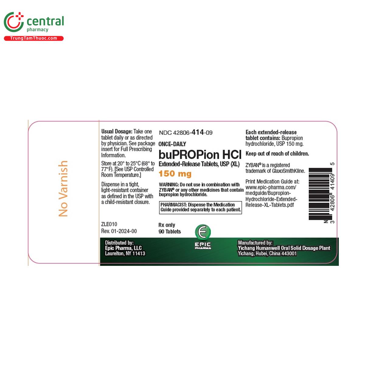 Thuc Bupropion HCl 150mg Epic Pharma - iu tr ri lon trm cm nng