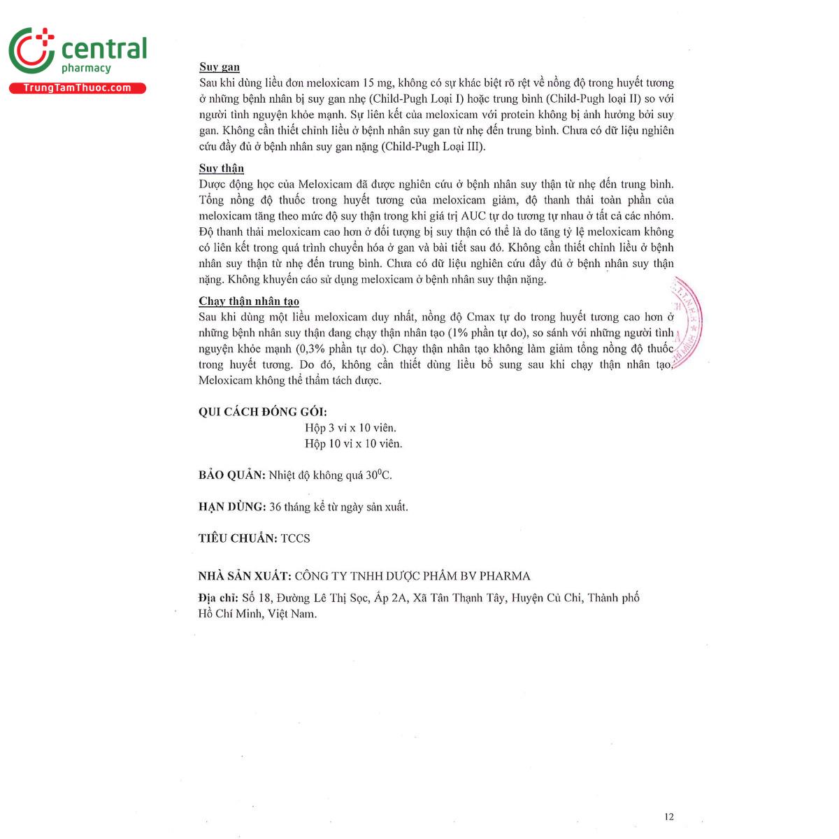 bv meloxicam 75mg 14 Q6443