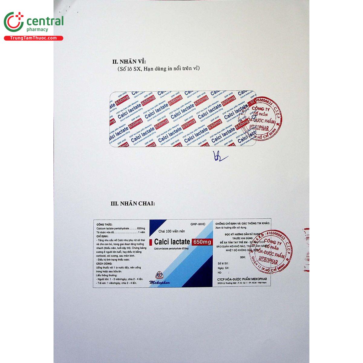 calci lactate 650mg mekophar 6 T7834